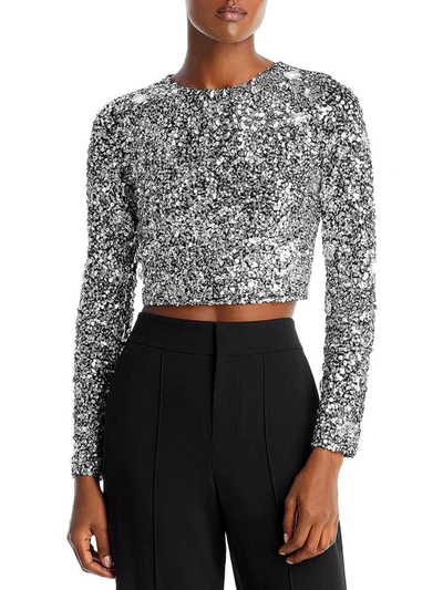 Alice And Olivia Womens Sequined Evening Cropped In Silver
