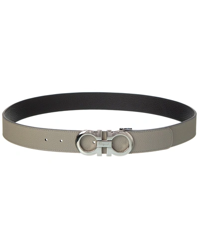 Ferragamo Gancini Reversible & Adjustable Leather Belt In Grey
