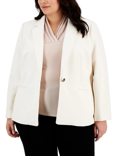 Anne Klein Plus Womens Solid Crepe One-button Blazer In Beige