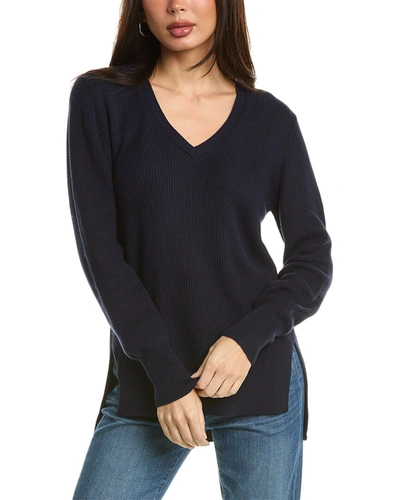Forte Cashmere Rib High-low V-neck Shirt In Navy
