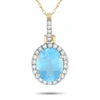Non Branded Lb Exclusive 14k Yellow Gold 0.13ct Diamond And Blue Topaz Oval Pendant Pd4-15500ytb In Gold