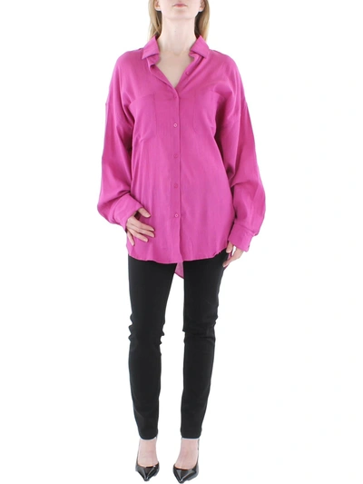 Z Supply Womens Collared Long Sleeve Button-down Top In Pink