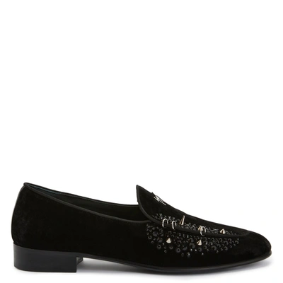 Giuseppe Zanotti Alvaro Stud-embellished Velvet Loafers In Black