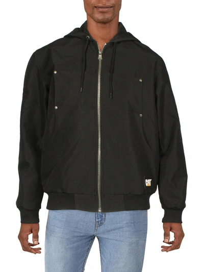 Caterpillar Mens Lightweight Hooded Windbreaker Jacket In Black