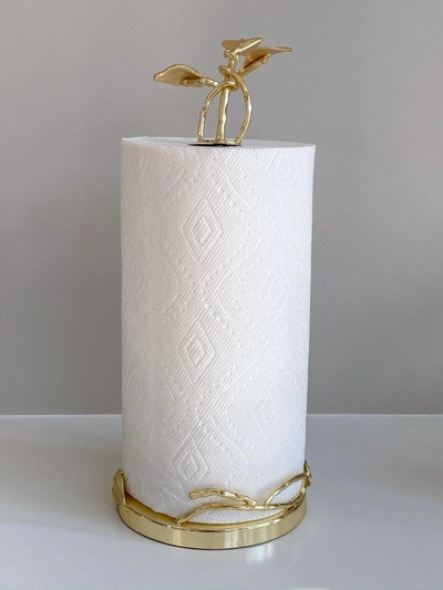 Classic Touch Decor Gold Paper Towel Holder With Leaf Design - 7" Base In White