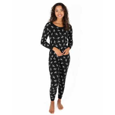 Leveret Womens Two Piece Cotton Pajamas Skeleton Black