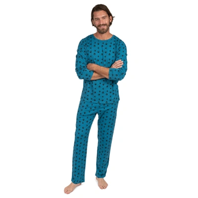 Leveret Mens Two Piece Cotton Loose Fit Pajamas Dog Paw Blue