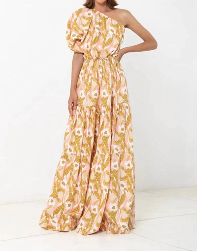 S/w/f One Shoulder Puff Sleeve Maxi Dress In Duomo In Yellow