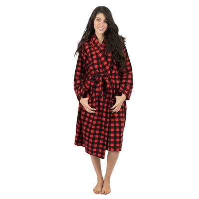 Leveret Christmas Womens Fleece Robe Plaid In Black