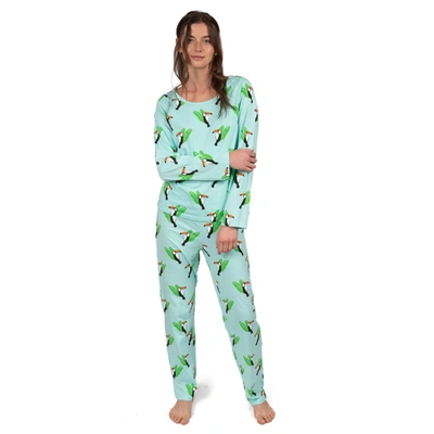 Leveret Womens Two Piece Cotton Loose Fit Pajamas Toucan Bird In Green