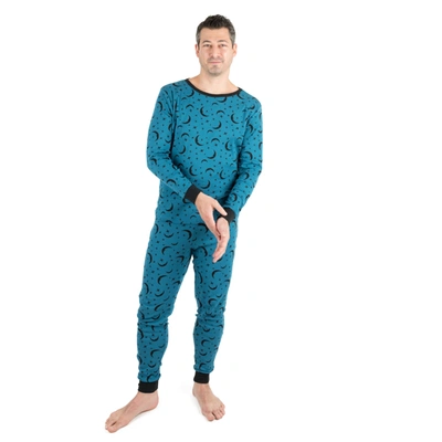 Leveret Mens Two Piece Cotton Pajamas Moon In Blue