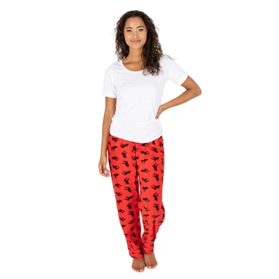 Leveret Christmas Womens Fleece Pajama Pants Moose In Red