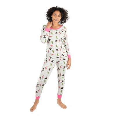 Leveret Womens Two Piece Cotton Loose Fit Pajamas Dinosaur Pink In Grey