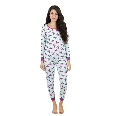 Leveret Womens Two Piece Cotton Pajamas Unicorn In Purple