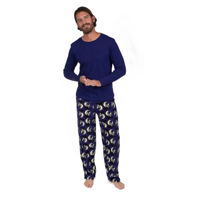 Leveret Mens Cotton Top And Fleece Pant Pajamas Wolf In Blue