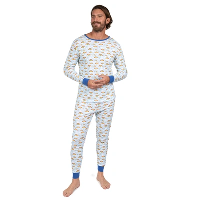 Leveret Mens Two Piece Cotton Pajamas Rainbow Blue