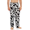 LEVERET MENS FLEECE PAJAMA PANTS COW BLACK