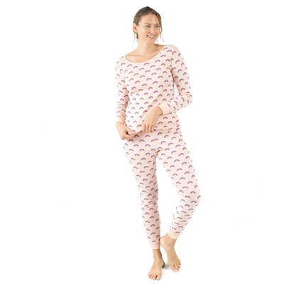 Leveret Womens Two Piece Cotton Pajamas Rainbow Peach In Pink