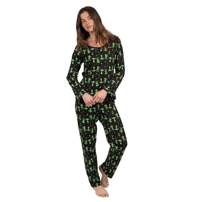 Leveret Womens Two Piece Cotton Loose Fit Pajamas Alien In Green