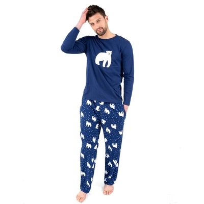 Leveret Christmas Mens Cotton Top Flannel Pant Pajamas Polar Bear In Blue