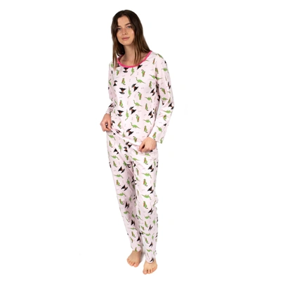 Leveret Womens Two Piece Cotton Loose Fit Pajamas Dinosaur Pink