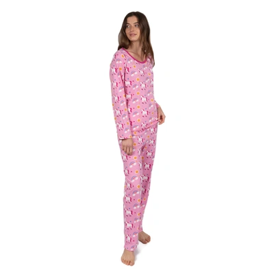 Leveret Womens Two Piece Cotton Loose Fit Pajamas Unicorn Rainbow In Green