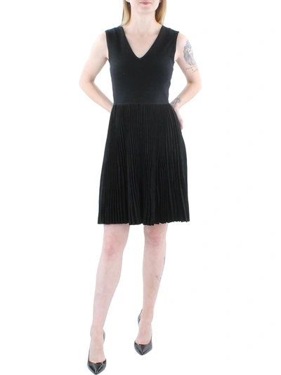 Theory Womens Pleated V Neck Fit & Flare Dress In Black