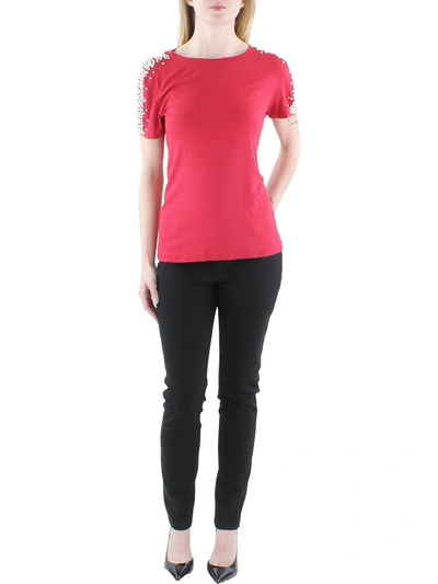 Gracia Womens Embellished Crewneck T-shirt In Red
