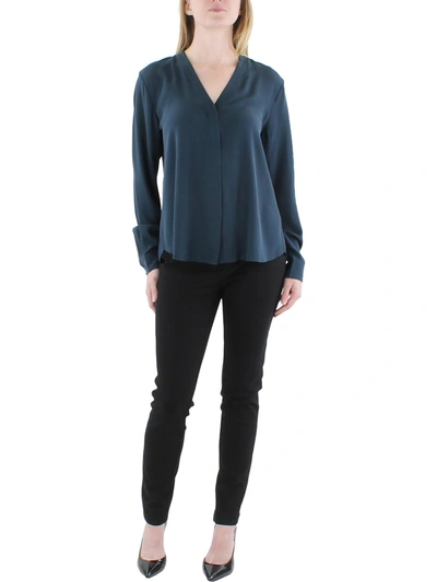 Eileen Fisher Womens Cuffed V Neck Blouse In Blue