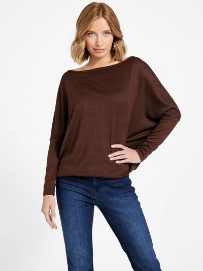Guess Factory Ceci Dolman Off-the-shoulder Top In Brown