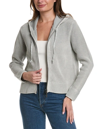 Forte Cashmere Shaker Rib Cardigan In Grey