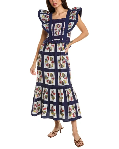 Sea Ny Pippin Patchwork Smocked Apron Maxi Dress In Blue