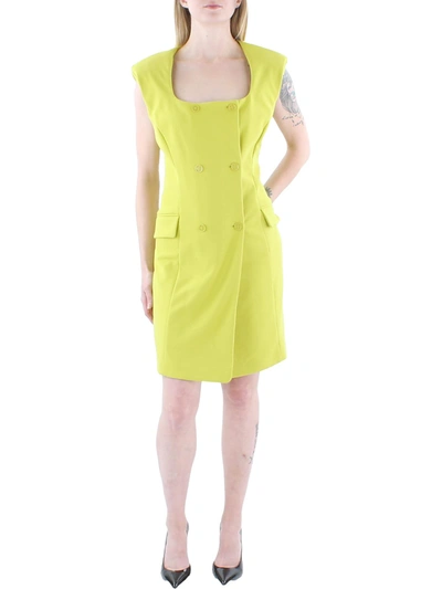 Calvin Klein Womens Scoop Neck Button Front Mini Dress In Green