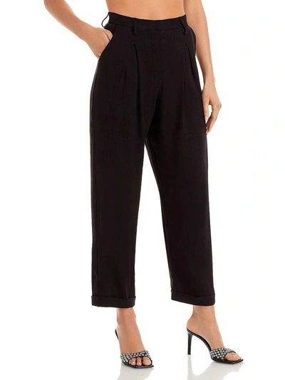 Just Bee Queen Kai Womens Linen Blend Cropped Ankle Pants In Black