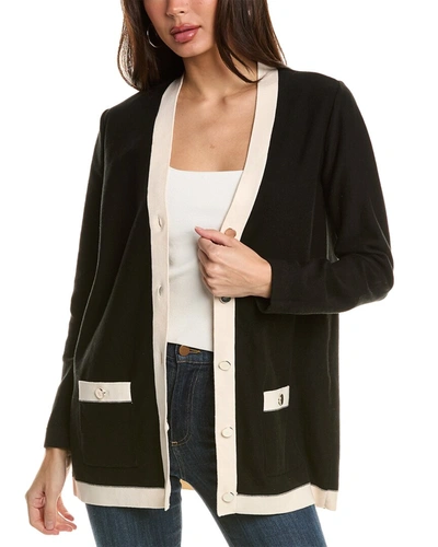 Anne Klein Women's Contrast-trimmed Cardigan Sweater In Black