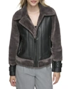 Andrew Marc Faux Fur Trim Faux Leather Aviator Jacket In Brown