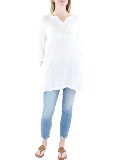La Moda Womens Mandarin Adjustable Sleeves Cover-up In White