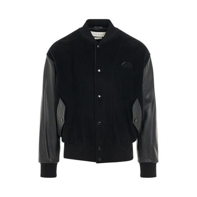 Alexander Mcqueen Bomber Jacket With Leather Sleeve In Black