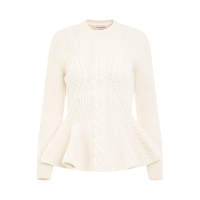 Alexander Mcqueen Cable Peplum Knit Sweater In Neutral
