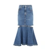 ALEXANDER MCQUEEN SLASHED MIDI DENIM SKIRT