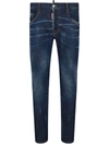 Dsquared2 Blue Slim Jeans With Rips And Bleach Effect In Cotton Blend Denim Man In Blue