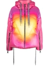 Khrisjoy Drawstring Hooded Puffer Jacket With Flared Hem In Bubblegum/yellow