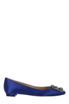 Manolo Blahnik Hangisi Crystal-buckle Satin Flat In Bblu