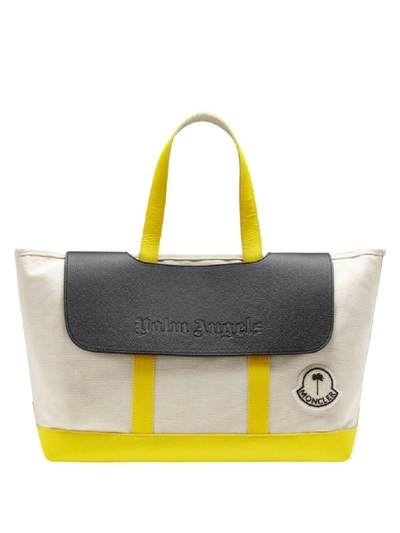 Moncler Genius Moncler X Palm Angels Off-white Canvas Tote In Yellow