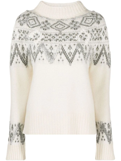 Ermanno Scervino Embroidered Jacquard Sweater In B Bianco Grigio