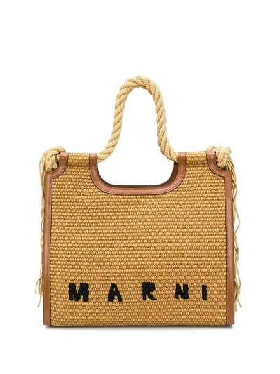Marni Marcel North-south Tote Bag In Brown