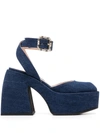 Nodaleto Bulla Sofia Denim Platform Pumps In Dark Jean With Clear Strass