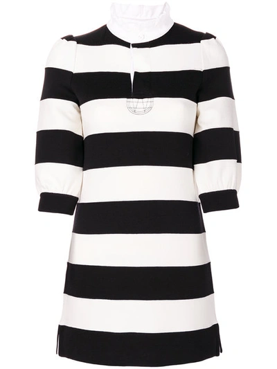 Marc Jacobs Black & White Striped Puff Sleeve Dress