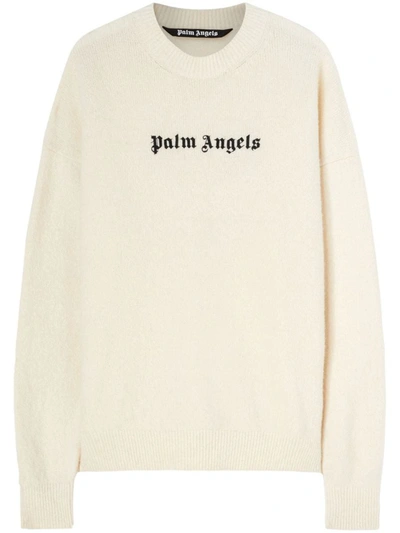 Palm Angels Logo-embroidered Wool-blend Jumper In White