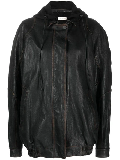 The Mannei Batumi Drawstring-hood Leather Jacket In Black